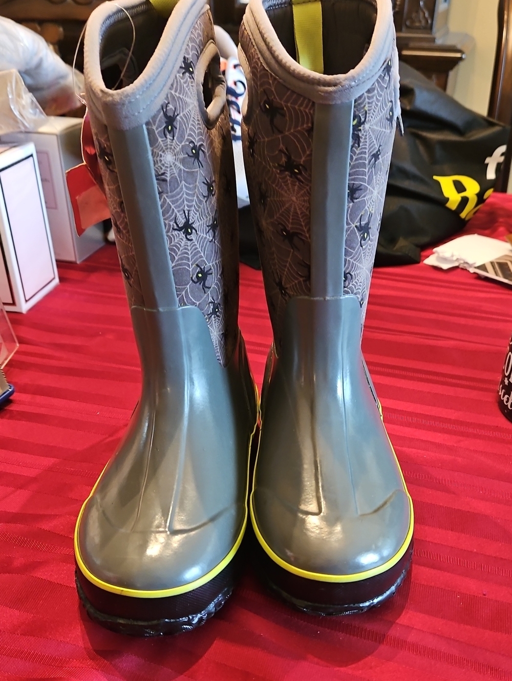 Bogs Kids Gray Spider Web Winter Boots with Yellow Trim